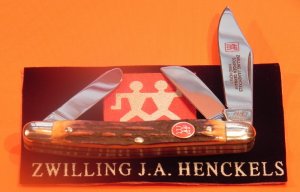 Vintage J A Henckels 3 Blade Stockman Pocket Knife (HK-2-S) w/ Great Stag Handles! NOS -M/NM