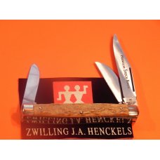 Vintage J A Henckels 3 Blade Stockman "Premium Stock" Pocket Knife - Nice Stag Handles & Blade Etch Vintage J A Henckels 3 Blade Stockman "Premium Stock" Pocket Knife - Nice Stag Handles & Blade Etch