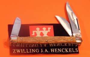Vintage J A Henckels 3 Blade Stockman "Premium Stock" Pocket Knife - Nice Stag Handles & Blade Etch