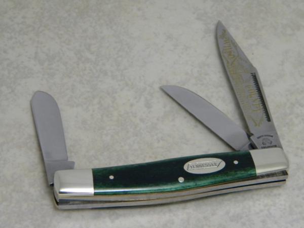 Fight'n Rooster Germany Green Bone Wilson County Stockman Knife with Tennessee Shield c.1999 Fight'n Rooster Germany Green Bone Wilson County Stockman Knife with Tennessee Shield c.1999