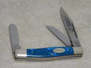 Fight'n Rooster Germany Blue Cracked Pearl Neddy Jacobs Stockman Knife with Tennessee Shield c.2002