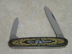 Fight'n Rooster Frank Buster Cut. Co. Germany Black and Gold Metal 2 Blade Pen Knife Pre 1982