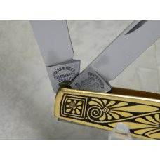 Fight'n Rooster Germany Celebrated Gold Plated Metal Color Etched 3 Blade Stockman Knife Fight'n Rooster Germany Celebrated Gold Plated Metal Color Etched 3 Blade Stockman Knife