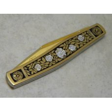 Fight'n Rooster Frank Buster Cutlery Co. Germany Gold Plated Climbing Rose Stockman Knife Pre 1982 Fight'n Rooster Frank Buster Cutlery Co. Germany Gold Plated Climbing Rose Stockman Knife Pre 1982