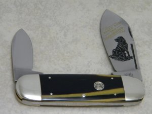 Bulldog Brand Germany Coon Stripe Celluloid "Black and Tan Coonhound" Elephant Toe Knife c.1995