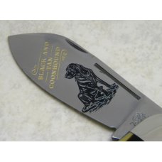 Bulldog Brand Germany Coon Stripe Celluloid "Black and Tan Coonhound" Elephant Toe Knife c.1995 Bulldog Brand Germany Coon Stripe Celluloid "Black and Tan Coonhound" Elephant Toe Knife c.1995