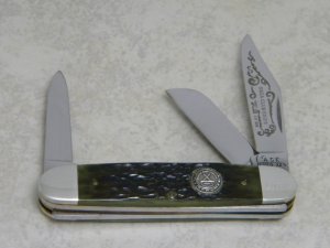 Case Tested XX USA SS 2 Dot (1987) NKCA Club Knife G6345 1/2 SS Green Bone Stockman