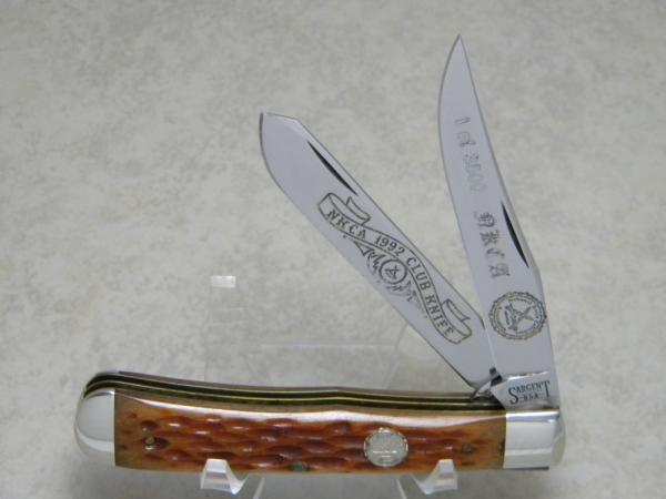 Sargent USA (Queen City) Jigged Brown Bone Trapper 1992 NKCA Club Knife Sargent USA (Queen City) Jigged Brown Bone Trapper 1992 NKCA Club Knife