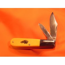 Vintage Ka-Bar Barlow Pocket Knife with Yellow Derlin Handles +Dog Head Shield -NOS w/ some markings Vintage Ka-Bar Barlow Pocket Knife with Yellow Derlin Handles +Dog Head Shield -NOS w/ some markings