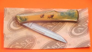 Vint Case xx 1994 Single Blade Lock Back Pocket Knife with ELK Walking in Snow Art Handles- NOS