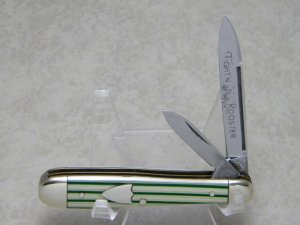 Fight'n Rooster Frank Buster Celebrated Cutlery Germany Green & White Stripe Teardrop Jack Knife
