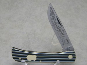 Fight'n Rooster Germany Celebrated Black & White Stripe "Virginia" Sod Buster Knife c.1993