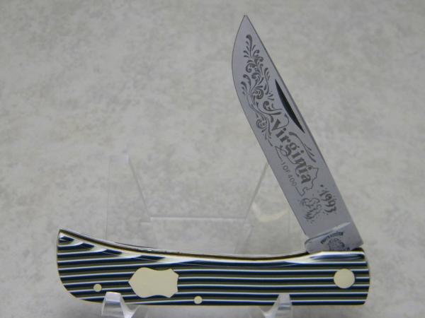 Fight'n Rooster Germany Celebrated Black & White Stripe "Virginia" Sod Buster Knife c.1993