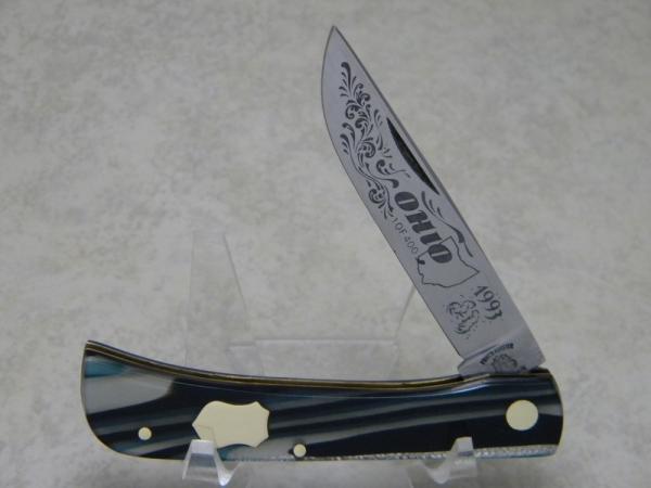 Fight'n Rooster Germany Celebrated Blue, Black & Silver "Ohio" Sod Buster Knife c.1993 Fight'n Rooster Germany Celebrated Blue, Black & Silver "Ohio" Sod Buster Knife c.1993