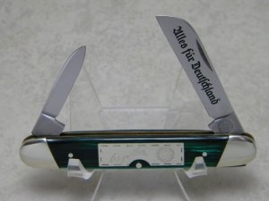 R.J. Richter Solingen Germany "Fight'n Rooster" Nazi Adolph Hitler Green & Black Pen Knife