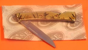 Case xx 1994 Single Blade Lock Back Pocket Knife w Mallard Ducks Landing by Water Art Handles -NOS