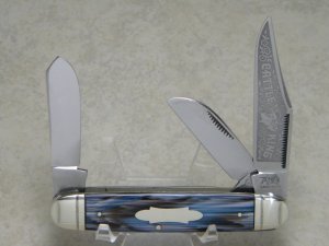 Bulldog Brand Germany Horn Stripe "Cattle King" Equal End Stockman Knife - Plain Bowtie Shield