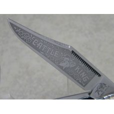 Bulldog Brand Germany Horn Stripe "Cattle King" Equal End Stockman Knife - Plain Bowtie Shield Bulldog Brand Germany Horn Stripe "Cattle King" Equal End Stockman Knife - Plain Bowtie Shield