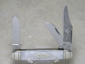 Bulldog Brand Germany Imitation Pearl "Cattle King" Equal End Stockman Knife - Bulldog Bowtie Shield
