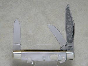 Bulldog Brand Germany Imitation Pearl "Bulldog Brand" Etch Stockman Knife - Federal Shield