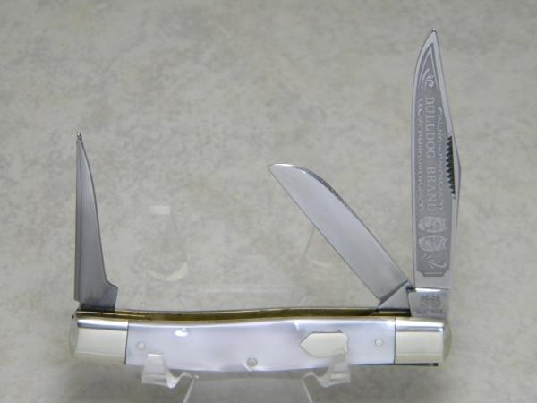 Bulldog Brand Germany Imitation Pearl "Bulldog Brand" Etch Punch Stockman Knife - Federal Shield