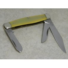 Bulldog Brand Germany Green & Yellow Stripe "Bulldog Brand" Etch Stockman Knife c.1994 Bulldog Brand Germany Green & Yellow Stripe "Bulldog Brand" Etch Stockman Knife c.1994