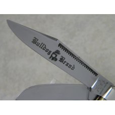 Bulldog Brand Germany Green & Yellow Stripe "Bulldog Brand" Etch Stockman Knife c.1994 Bulldog Brand Germany Green & Yellow Stripe "Bulldog Brand" Etch Stockman Knife c.1994