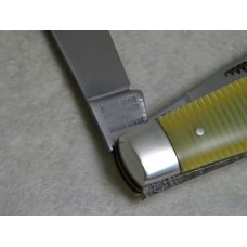 Bulldog Brand Germany Green & Yellow Stripe "Bulldog Brand" Etch Stockman Knife c.1994 Bulldog Brand Germany Green & Yellow Stripe "Bulldog Brand" Etch Stockman Knife c.1994