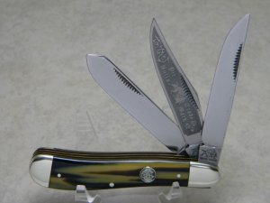 Bulldog Brand Germany Coon Stripe "Pit Bulls Trade Mark" Etch 3 Blade Dogleg Trapper Knife