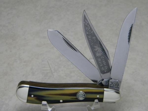 Bulldog Brand Germany Coon Stripe "Pit Bulls Trade Mark" Etch 3 Blade Dogleg Trapper Knife Bulldog Brand Germany Coon Stripe "Pit Bulls Trade Mark" Etch 3 Blade Dogleg Trapper Knife