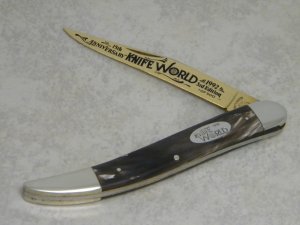 Fight'n Rooster Germany Horn Gold Blade Toothpick Knife 15th Anniversary Knife World 1992 