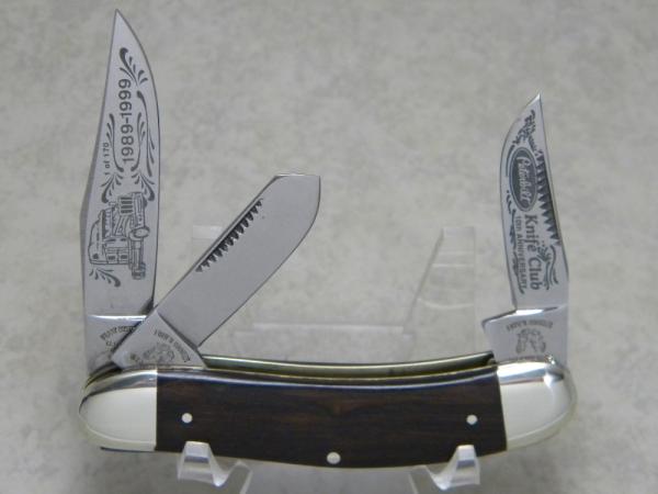 Fight'n Rooster Germany Celebrated Wood Sowbelly Peterbilt Knife Club 10th Anniversary 1989-1999 Fight'n Rooster Germany Celebrated Wood Sowbelly Peterbilt Knife Club 10th Anniversary 1989-1999