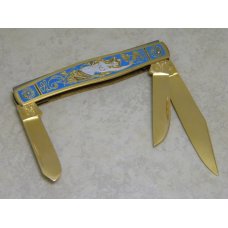 Fight'n Rooster Frank Buster Cutlery Co. Germany Gold Plated Mermaid Stockman Knife Pre 1982