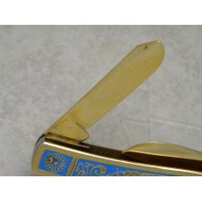 Fight'n Rooster Frank Buster Cutlery Co. Germany Gold Plated Mermaid Stockman Knife Pre 1982