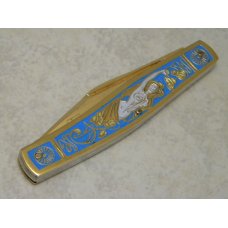 Fight'n Rooster Frank Buster Cutlery Co. Germany Gold Plated Mermaid Stockman Knife Pre 1982