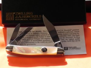 Zwilling J A Henckels Premium 3 Blade Whittler pocket knife with FIERY Mother of Pearl Handles - NOS