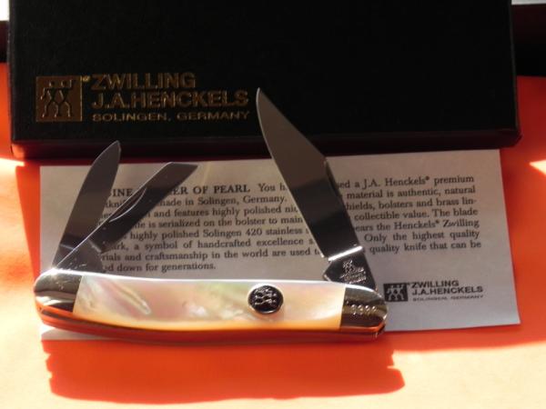 Zwilling J A Henckels Premium 3 Blade Whittler pocket knife with FIERY Mother of Pearl Handles - NOS