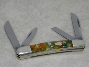 Bulldog Brand Germany Green, Orange and Pearl Congress Knife c.2007 with Heart Shield