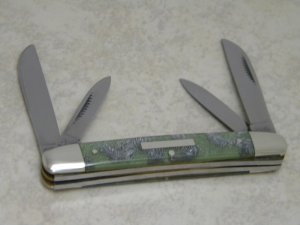 Bulldog Brand Germany Green with Silver Fingerprint Congress Knife c.2004 with Bar Shield
