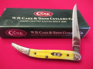 Case XX SFO  Yellow Bone Handle Tiny Toothpick Scrolled Bolsters Pattern # 610096 SS