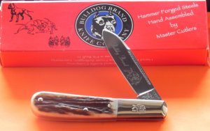 2007 Bulldog Brand, HAND MADE, 1 Blade Barlow w/ Fantastic Deer Stag Handles & Blade Etch +Orig Box