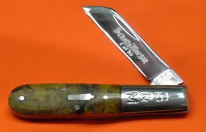 Schatt & Morgan (Queen) Barlow Pocket Knife w/ Goldish Burl Wood Handles & Blade Etch -1 of 50