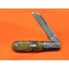 Schatt & Morgan (Queen) Barlow Pocket Knife w/ Goldish Burl Wood Handles & Blade Etch -1 of 50 Schatt & Morgan (Queen) Barlow Pocket Knife w/ Goldish Burl Wood Handles & Blade Etch -1 of 50