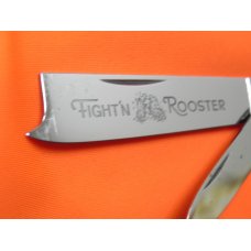 Fight'n Rooster 2 Blade Razor Barlow Pocket Knife w/ Great Brown Jigged Bone Handles & Blade Etch Fight'n Rooster 2 Blade Razor Barlow Pocket Knife w/ Great Brown Jigged Bone Handles & Blade Etch