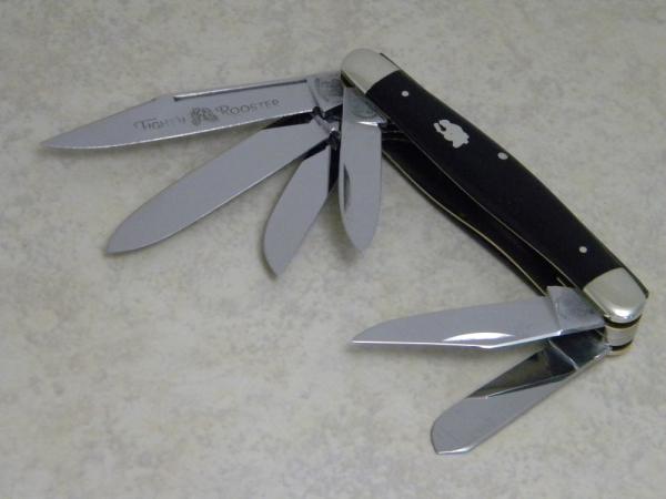 Fight'n Rooster Germany Celebrated Black Coal Miner 6 Blade Stockman Knife - Rare