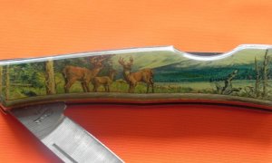 Vintage Case xx 1994 Single Blade Lock Back Pocket Knife w Deer Buck & Doe in Wilderness Art Handles