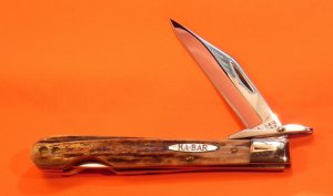 Ka-Bar Cheetah SwingBlade Pocket Knife w/ Gnarly Stag Handles - NOS in Mint to Near Mint Condition