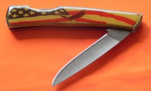 Vintage Case xx 1994 Single Blade Lock Back Pocket Knife w/ American Flag & Eagle Flying Art Handles