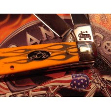 Case XX Orange County Choppers Trapper Pocket Knife -Nice Orange w Flames Handles & Rare OC Shield Case XX Orange County Choppers Trapper Pocket Knife -Nice Orange w Flames Handles & Rare OC Shield