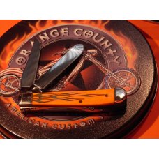 Case XX Orange County Choppers Trapper Pocket Knife -Nice Orange w Flames Handles & Rare OC Shield Case XX Orange County Choppers Trapper Pocket Knife -Nice Orange w Flames Handles & Rare OC Shield